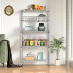 Leteuke Bakers Rack for Kitchen with Storage, NSF Certified 4-Tier Adjustable Coffee Bar with Wheels 10 S-Hooks Microwave Stand Kitchen Storage Shelf Metal Storage Rack 30 x 14 x 59 Inches, Chrome