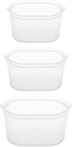 Zip Top Reusable Food Storage Bags | 3 Dish Set [Frost] | Silicone Meal Prep Container | Microwave, Dishwasher and Freezer Safe | Made in the USA