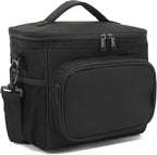FlowFly Insulated Reusable Lunch Bag Adult Large Lunch Box for Women and Men with Adjustable Shoulder Strap,Front Zipper Pocket and Dual Large Mesh Side Pockets, Black