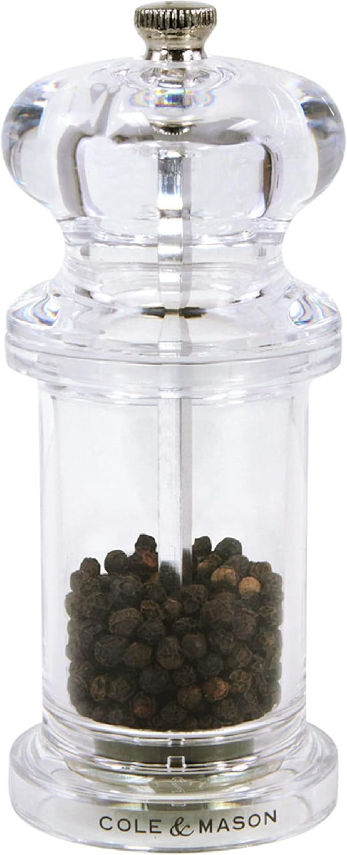 Cole & Mason 505 Refillable Spice Mill - Kitchen & Home Accessory - Table Pepper Grinder - Peppercorn Included - Acrylic - Pepper Mill 5.5"