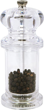 Cole & Mason 505 Refillable Spice Mill - Kitchen & Home Accessory - Table Pepper Grinder - Peppercorn Included - Acrylic - Pepper Mill 5.5"