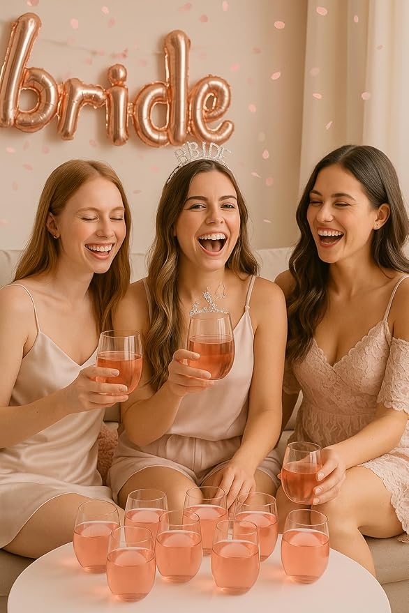 36 piece Stemless Unbreakable Crystal Clear Plastic Wine Glasses Set of 36 (12 Ounces - Pink)