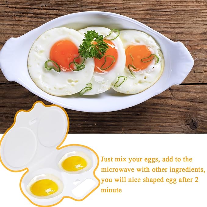 2 PACK White Egg Poacher, 2 Cavity Nonstick Poached Egg Maker With Lid, Double Drain Poached Egg Cups, Egg Poacher Microwave Egg Cooker, Kitchen Cooking Gadgets
