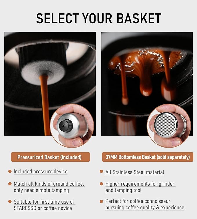 STARESSO Classic Portable Espresso Maker, 2 IN 1 Travel Coffee Maker Compatible Ground Coffee & NS Original Pods, Espresso Machine with Stainless Steel Chamber for Travel Camping, Manually Operated