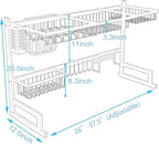 PUSDON Over Sink Dish Drying Rack Stainless Steel, Adjustable Large Dish Drainer for Storage Kitchen Organization Silver 2 Tier - Standard(26"-38")