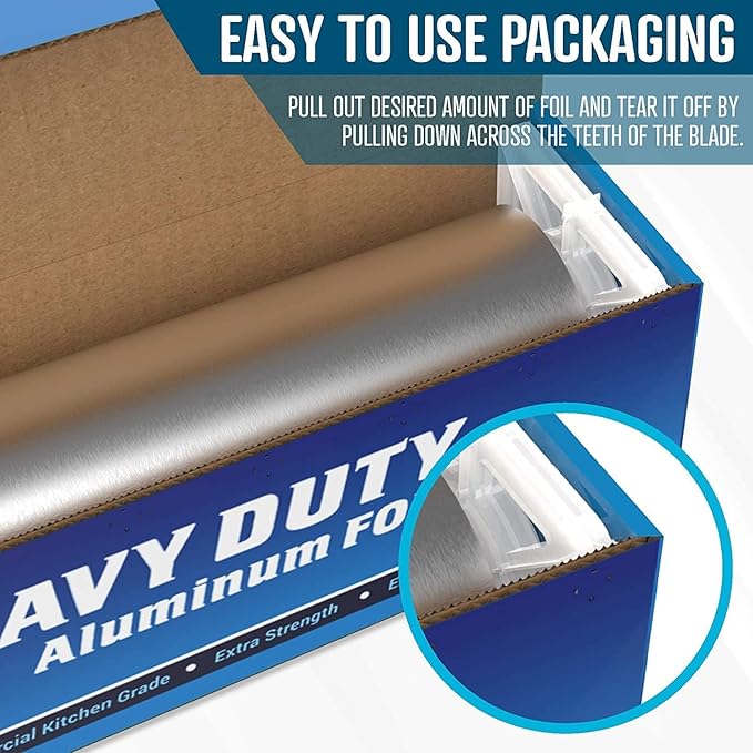 Rhino Aluminum Foil Heavy Duty 18 x 525 sf - (Pack of 4) Foil Aluminum Roll, 25 Microns Thick - Commercial Grade & Extra Thick, Strong Enough for Food Service Industry