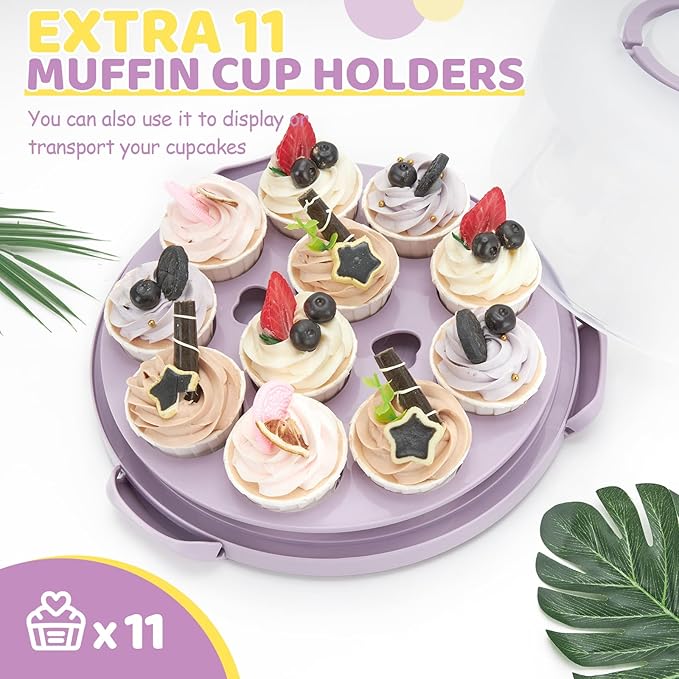 Ohuhu Cake Holder, BPA-Free Cake Carrier with Lid and Handle Cake Transport Container Portable Cake Keeper Two Sided Base for Pies Cookies Nuts Fruit etc - Suitable for 10 inch Cake Perfect Gifts