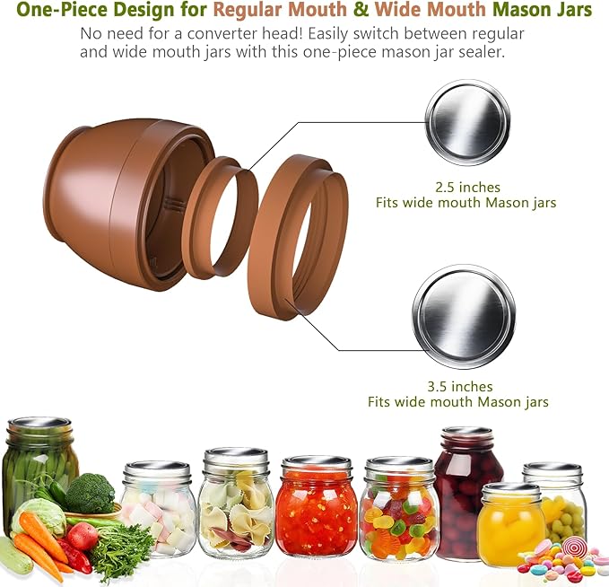 Zivif Electric Mason Jar Vacuum Sealer for Wide Mouth & Regular Mouth Mason Jar, Vacuum Sealer Kit for Food Storage and Fermentation, Includes 10 Jar Lids