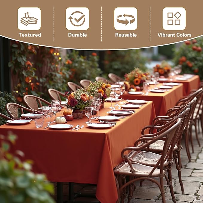 sancua 2 Pack Rust Tablecloth 60 x 102 Inch, Rectangle Thanksgiving Table Cloth for 6 Feet Tables - Stain and Wrinkle Resistant Washable Polyester Table Cover for Dining Tables, Parties and Camping