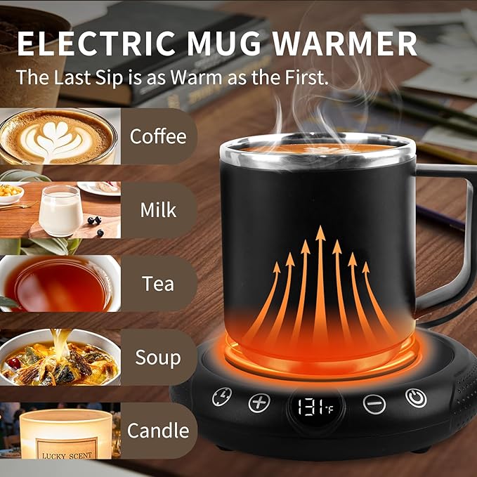 Coffee Mug Warmer, White Elephant Gifts for Adults, Electric Cup Warmer for Desk, Candle Warmer Plate 8-Temp Setting & 1-12H Timer, Stocking Stuffer for Women Men