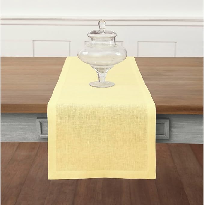Solino Home Linen Yellow Table Runner 120 Inches Long - 100% Pure Linen 14 x 120 Inch Table Runner for Summer - Fete