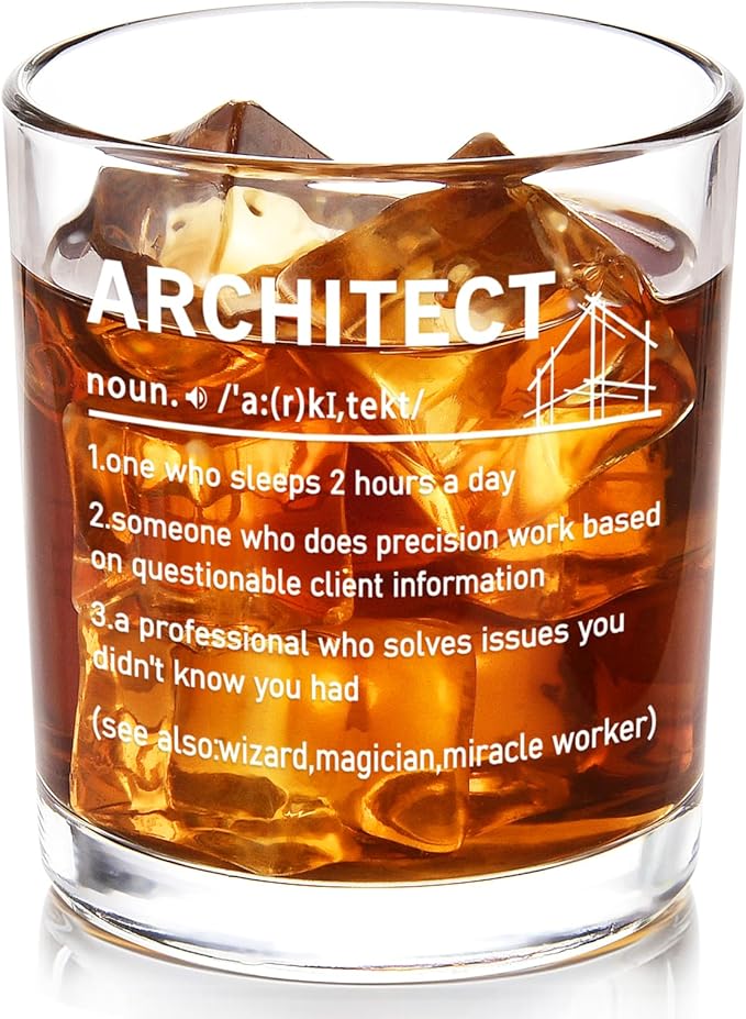 Futtumy Architect Definition Whiskey Glass, Architect Gifts for Men, Funny Architecture Architectural Engineering Gifts for Architects, Birthday or Christmas Gift, 10 OZ Old Fashioned Glass