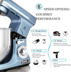Professional Stand Mixer, 6-Qt with Timer, MK37 500W 6-Speed Tilt-Head Food Electric Mixer Kitchen Machine,Plastic (Silver Blue)