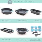 Tongjude 46 Piece Silicone Bakeware Set, Non-Stick Kitchen Oven Baking Pans, Silicone Cake Molds with Cake Mold, Chiffon Cake Pan, Donut Pan, Square Cake Pan and Loaf Pan