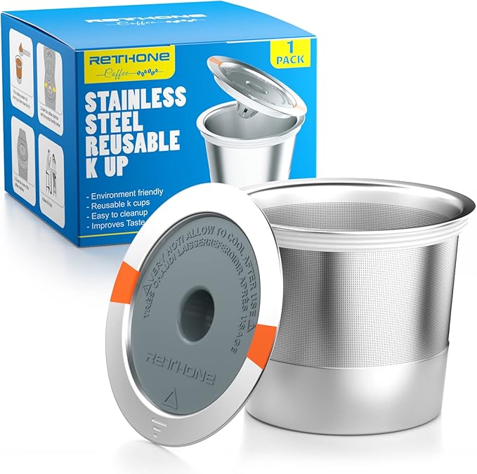 RETHONE K Cup Reusable Coffee Pods, Stainless Steel Reusable K Cups Coffee Filter Compatible for Keurig 1.0 & 2.0 Coffee Makers BPA-Free Refillable Coffee Filters (1 Pack)