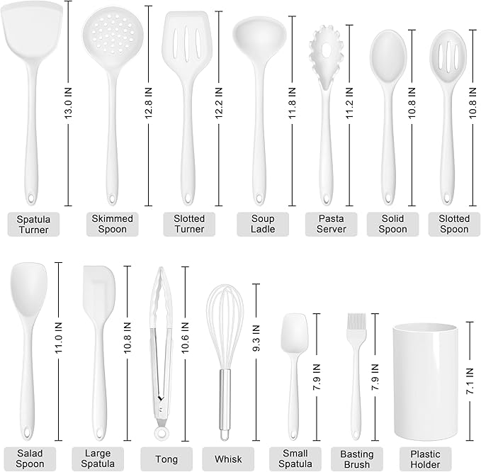 HaWare Kitchen Utensils, 14 PCS Silicone Cooking Utensils Set, Heat Resistant Kitchen Utensils for Non-stick Cookware, Kitchen Gadgets Tools with Spoons, Spatulas, Whisk, Dishwasher Safe (White)