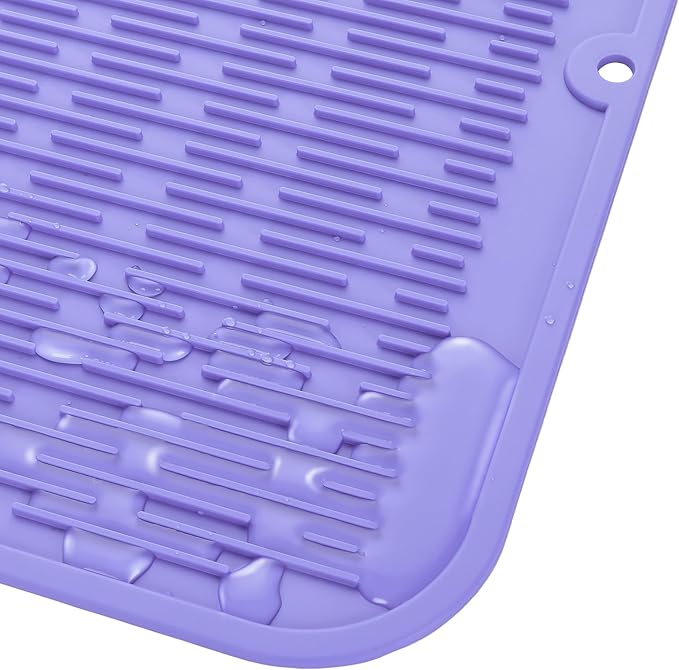 Silicone Dish Drying Mat for Multiple Usage,Easy clean,Eco-friendly,Heat-resistant Silicone Mat for Kitchen Counter or Sink,Refrigerator or Drawer Liner Light Purple 2XL 24 inches x 18 inches