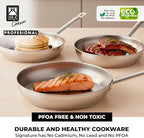 BRA COOKWARE Profesional 3 Frying Pan Set | 8 + 9.5 + 10.2 inches Professional Skillet | Stainless Steel Pan w/o Non-Stick | All Stovetop Compatible Skillet | 100% FOA Free | Brushed Finish