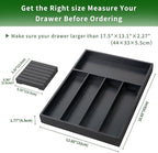 VaeFae Bamboo Silverware Organizer, Utensil Holder for Drawer, Wooden Cutlery Tray with Divider for Kitchen Drawer, Utensil Organizer with Knife Block（Black）