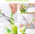 2025 Herb Scissors Set - Classic green 5-Blade Design with Cover and Comb - Skin-Friendly Handle for Comfortable Grip - Dishwasher Safe, Rust-Resistant Stainless Steel for Fresh Herbs