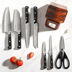 KEEMAKE Kitchen Knife Set with Block, 8Pcs Razor Sharp Chef Knife Set, High Carbon Stainless Steel Knife Block Set with Kitchen Scissors, Cooking Knife Set for Meat Vegetable Fruit