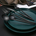 40 Pieces Matte Black Silverware Set, Stainless Steel Black Flatware Set for 8, Satin Finish Spoons and Forks Silverware Set, Black Cutlery Utensils Set, Dishwasher Safe