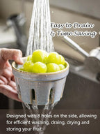 Gomakren Ceramic Berry Basket Set of 2, Round Fruit Bowl with Holes, Fruit Storage Containers for Kitchen, Cute Strawberry Basket for Berries, Grape, Cherry, Gray