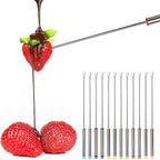 12Pcs Stainless Steel Fondue Forks, 6 Color Cheese Fondue Forks with Heat Resistant Handle, Smores Sticks for Chocolate Fountain Roast Marshmallows Dessert Fruits(9.5 Inch)