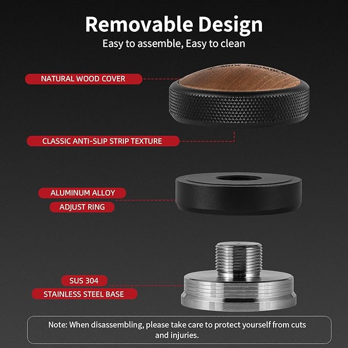 MHW-3BOMBER Espresso Coffee Distributor 53.35mm, Espresso Distribution Tool with Wooden Lid, Adjustable Height Coffee Leveler with Non-slip for 54mm Portafilters, Espresso Accessories T6091L4