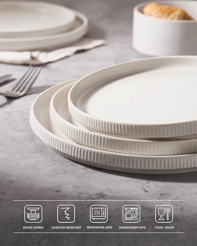 famiware Star Dinner Plates for 6, 10 inches Plate Set, Scratch Resistant, Stoneware Dinnerware, Kitchen Modern Rustic Serving Dishes, Matte White