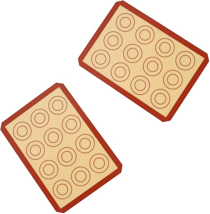 P&P CHEF 8.6 Inch Silicone Baking Mats, 2 Pcs Reusable Silicone Oven Mat, Non Stick Baking Supplies for Macaroon Pastry Bread Dough Cookie, Fits Well with Sheet Pan, Healthy & Easy Clean