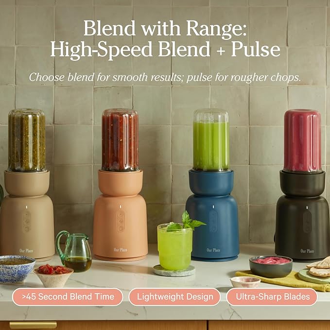 Our Place Splendor Blender - 1000W High-Power | Ultra-Sharp Blades | 2 Blending Modes | Includes 25 oz Personal Cup and Drinking Lid Set | Smoothies, Shakes & More | Char