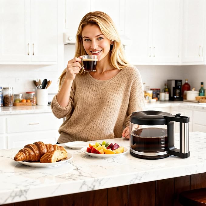 10-Cup Coffee Pot Replacement for De'Longhi COM532M 3066 3067 3093 3094 3111 3112 KF140 KF863 & BCO Series, Glass Carafe Compatible with De'Longhi Coffee Maker Espresso Machine