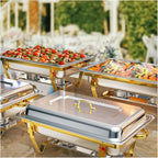 Chafing Dishes for Buffet 4 Pack, 9QT Gold and Silver Stainless Steel Chafing Dish Buffet Set Chafers and Buffet Warmers Sets for Any Party with Complete Set