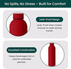 NOBL SNOBL Stainless Steel Water Bottle,17 oz, 500 ml, Double Wall Vacuum Insulation, Sealed Bottle Keeps Drinks Cold 24 Hrs & Hot 12 Hrs, Leak Proof, Fits Noble Carry-On Cup Holder - Red