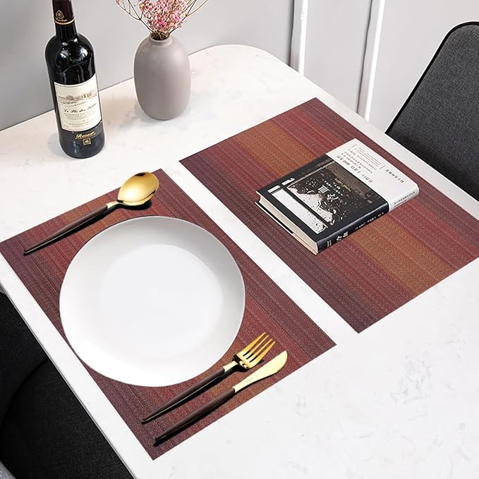 PIGCHCY Placemat,Washable Woven Non-Slip Insulation Durable Placemat Vinyl Table Mat Set of 4 (Scarlet Red)