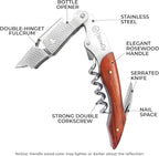 WineOp Professional Wine Opener Luxury Double Hinged Waiter's Corkscrew Wine Bottle Key - Cork screwer for Servers, Bartenders, Sommelier and Home Use | All-In-One Stainless Steel (Rosewood Handle)