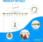 31.0 Inch Brass Pot Rack with Hooks,Wall Kitchen Mounted Organizer,Segmented RailHanging Rack for Kitchen Wall Rail with Hooks