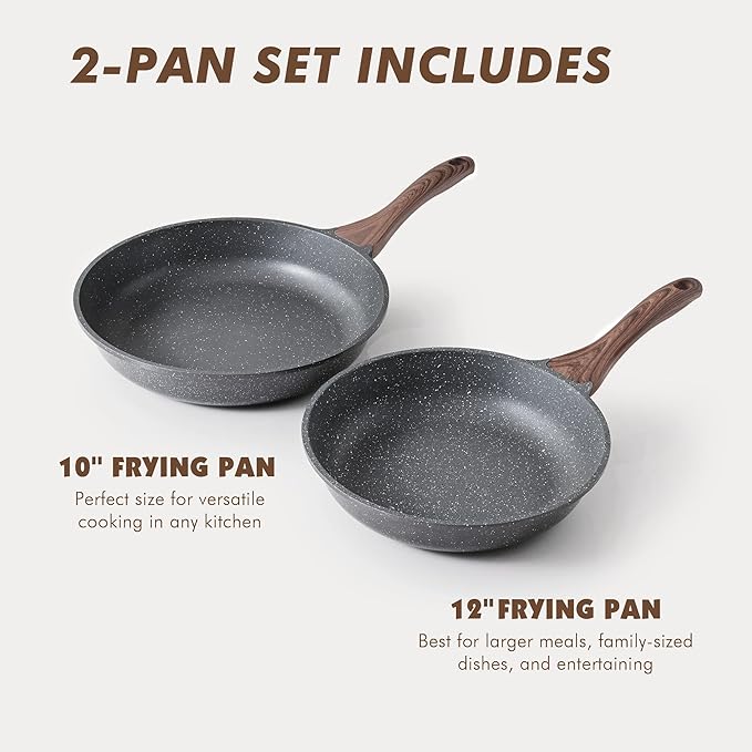 SENSARTE Nonstick Frying Pan Skillets, Swiss Granite Coating Omelette Pans, Healthy Cookware Chef's Pans, Free of Intentionally Added PFOA (10+12 Inch)