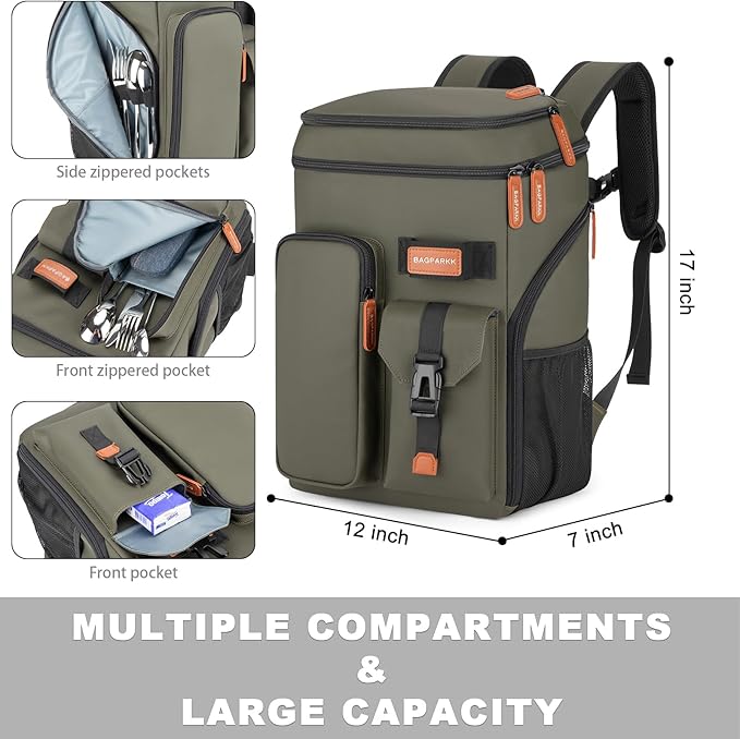 Insulated Cooler Backpack,33/45 Cans Multifunctional Double Deck Leakproof Cooler Bag with Sternum Strap,Large Capacity Lightweight Travel Camping Beach Backpack