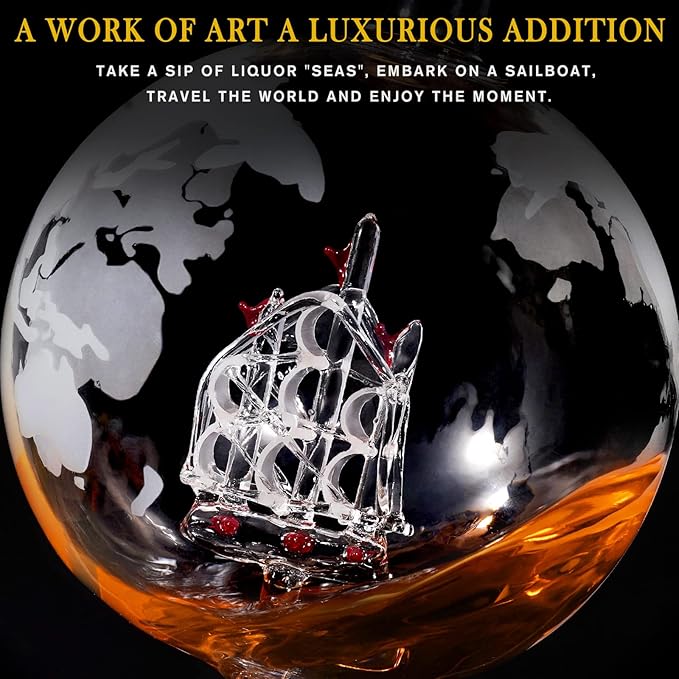 PONPUR Gifts for Men Dad Christmas, Whiskey Decanter Globe Set with 2 Ball Stones & 2 Glasses, Anniversary Birthday Gifts for Him Husband Boyfriend Brother, Cool Stuff Gift for Bourbon Scotch