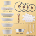 NEWBULIG 17-Piece Cookware Set, Nonstick & Non-Toxic Pots and Pans with Stay-Cool Handles, Induction Compatible, Cream White