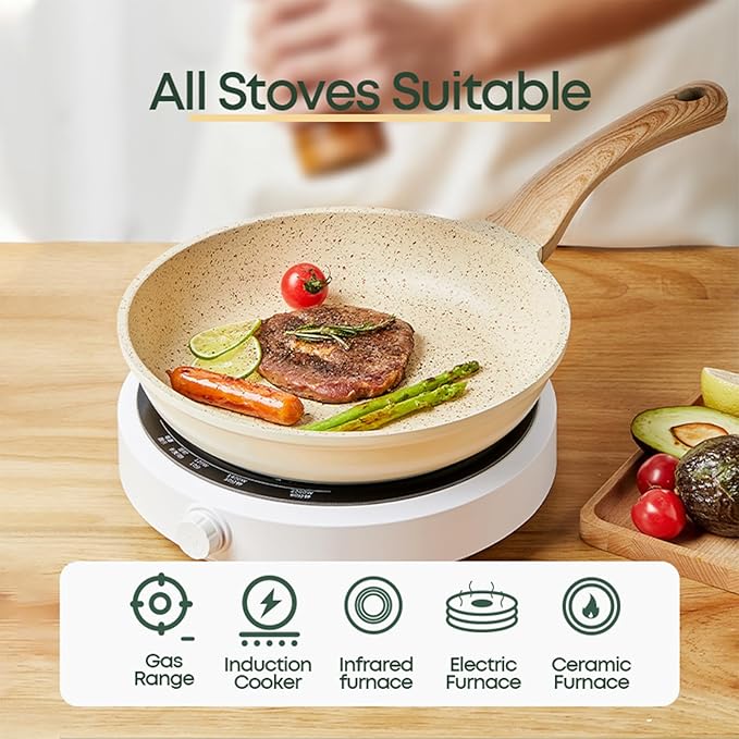 10Pcs Pots and Pans Set,nonstick Cookware Set Kitchen Cooking Set,Non-toxic Healthy Granite Induction Cookware Sets with firm heat-resistant handle(PFOA Free)