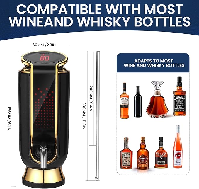 Luxurious 4-in-1 Electric Wine Aerator, Decanter, Dispenser & Vacuum Saver with LED Display - Wine Pourer Gift for Women and Wine Lovers