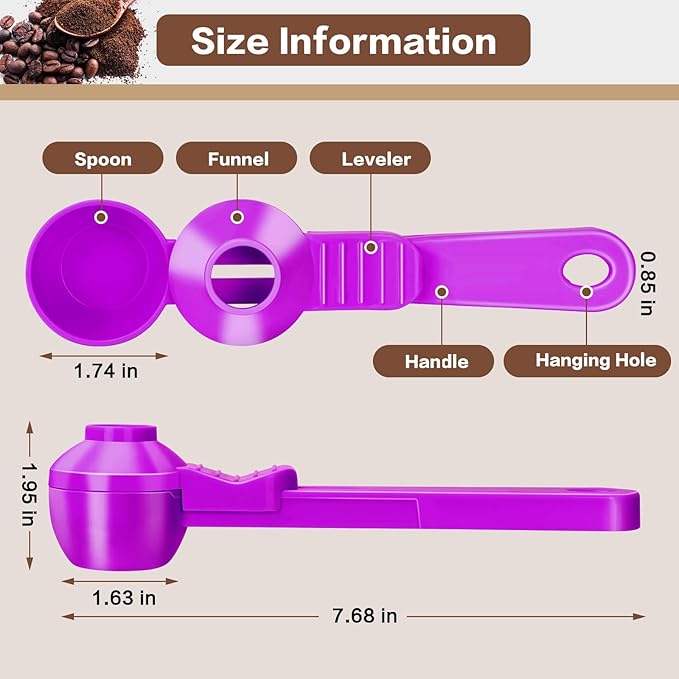 2-in-1 Coffee Scoop with Funnel, 2 Teaspoon Measuring Spoon for Reusable K Cups, Ground Coffee, Protein Powder & Tea, Mess-Free Plastic Design (Rose Red)