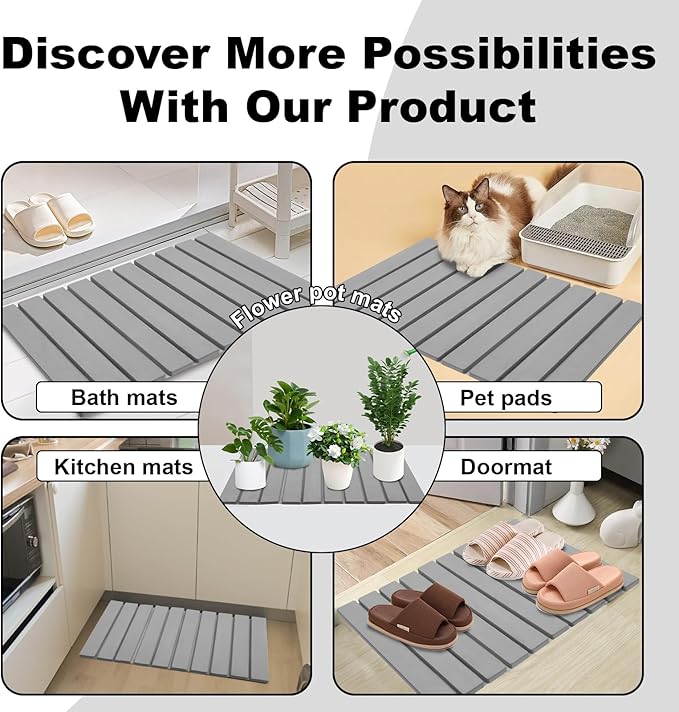 Stone Drying Mat for Kitchen Counter, 23.6"x15.4" Large Dish Drying Mat with 2 Pack Absorbent Stone Coasters 1 Seasoning Pad Quick Dry Dish Drying Mats for Kitchen Counter, Grey