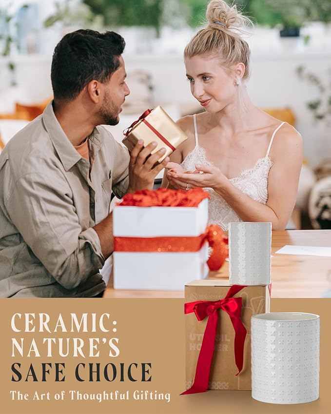 Utensil Holder - 7.2"+5.4" Ceramic Utensil Holder for Kitchen Counter, Large Utensil Crock Flatware Organizer Spatula Holder for Counter, Farmhouse Embossed Vase for Housewarming, Home & Kitchen Decor