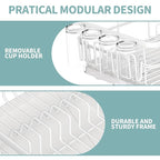 Dish Drying Rack for Kitchen Counter, Large Dish Racks with Drainboard, Kitchen Sink Dish Strainer Rack, Countertop Dish Drainer Rack with Cup & Utensil Holders, Dish Dryer Rack Large Sizw White
