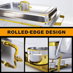 Chafing Dishes for Buffet 4 Pack, 9Qt Chafing Dish Buffet Set with Different Food Pans Combo, Food Warmers for Parties Buffet, Events & Weddings, Gold