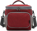 FlowFly Insulated Reusable Lunch Bag Adult Large Lunch Box for Women and Men with Adjustable Shoulder Strap,Front Zipper Pocket and Dual Large Mesh Side Pockets,Red